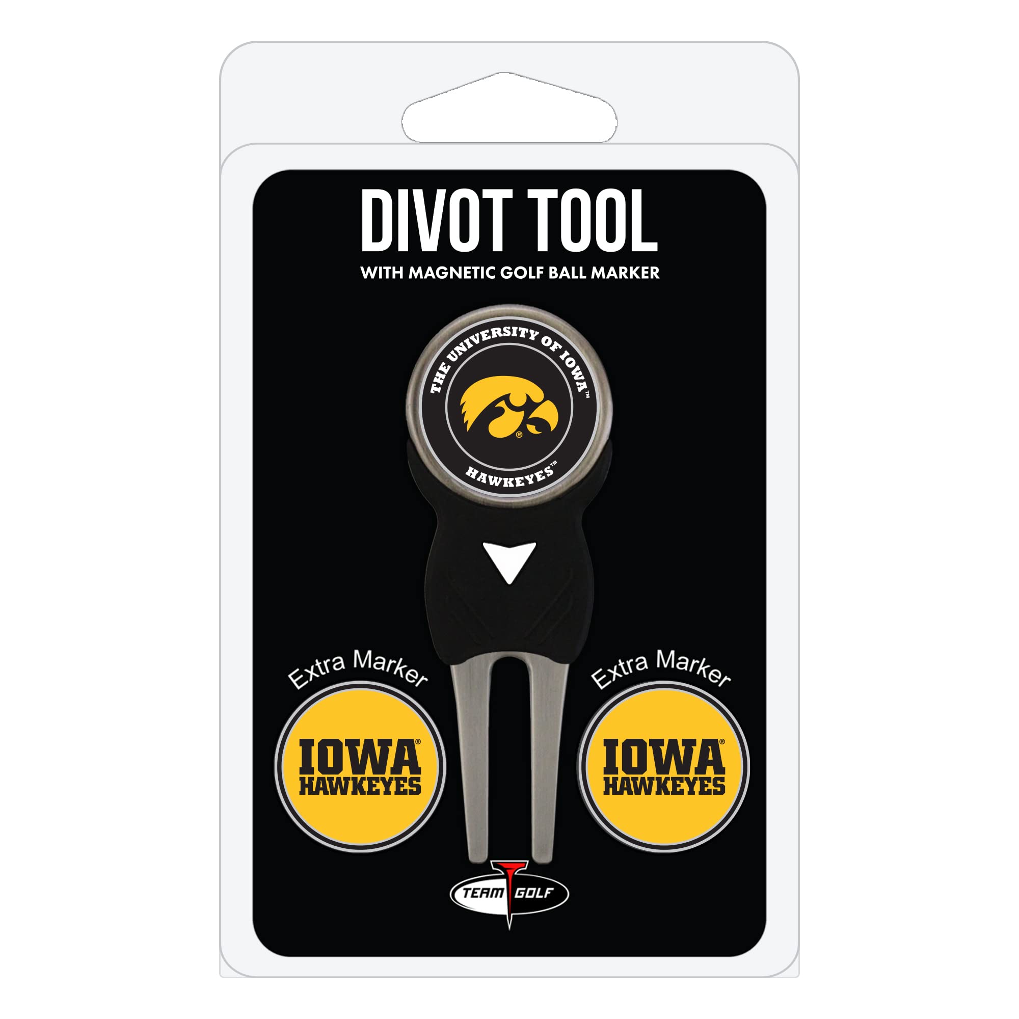 Team Golf NCAA Iowa Hawkeyes Divot Tool Pack With 3 Golf Ball Markers Divot Tool with 3 Golf Ball Markers Pack, Markers are Removable Magnetic Double-Sided Enamel