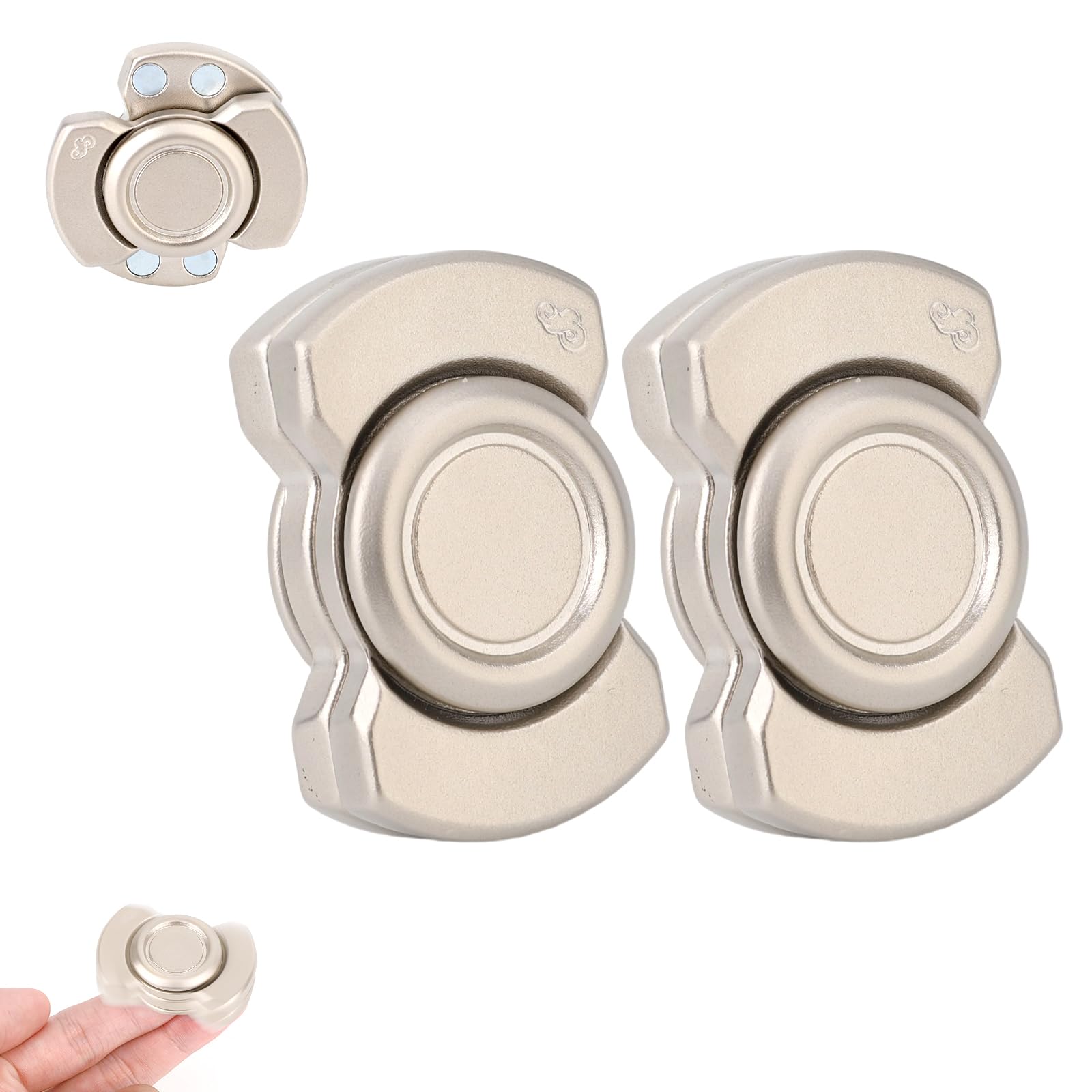 2pcs Fidget Toy Spinner for Adults, 3-in-1 Magnetic Slider Clicker Spinner Quiet Rotating Fingertip Fidget Toy Cool Focus Tool for Adults Friends Office Desk Toys Gifts (Silver)
