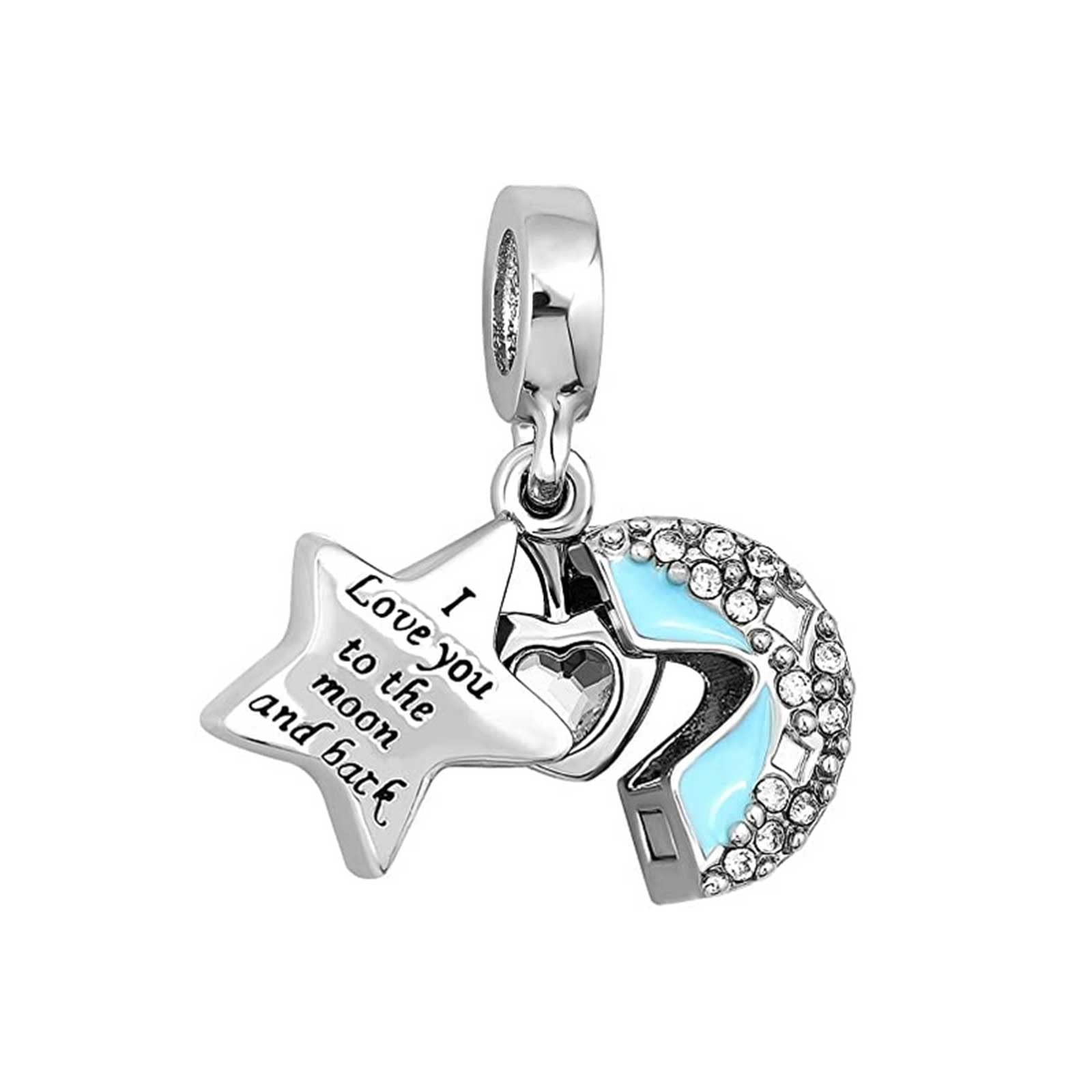 KunBead Jewelry Star I Love You to the Moon and Back Heart Dangle Birthday Charms Compatible with Pandora Bracelets
