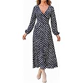 CUPSHE Womens Fall Wedding Guest Dress Long Sleeve V Neck Maxi Dress Smocked Waist Long Flowy Midi Dresses