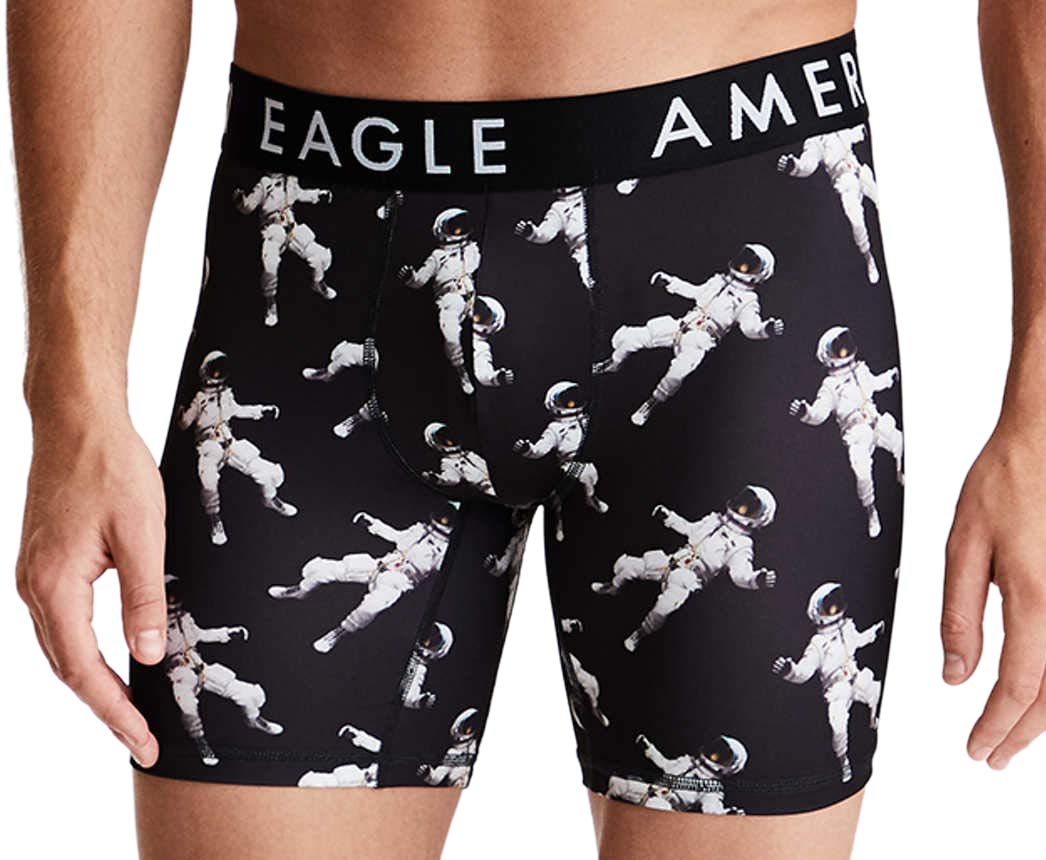American Eagle Mens 8769001 Photoreal Astronaut 6" Flex Boxer Brief, Black