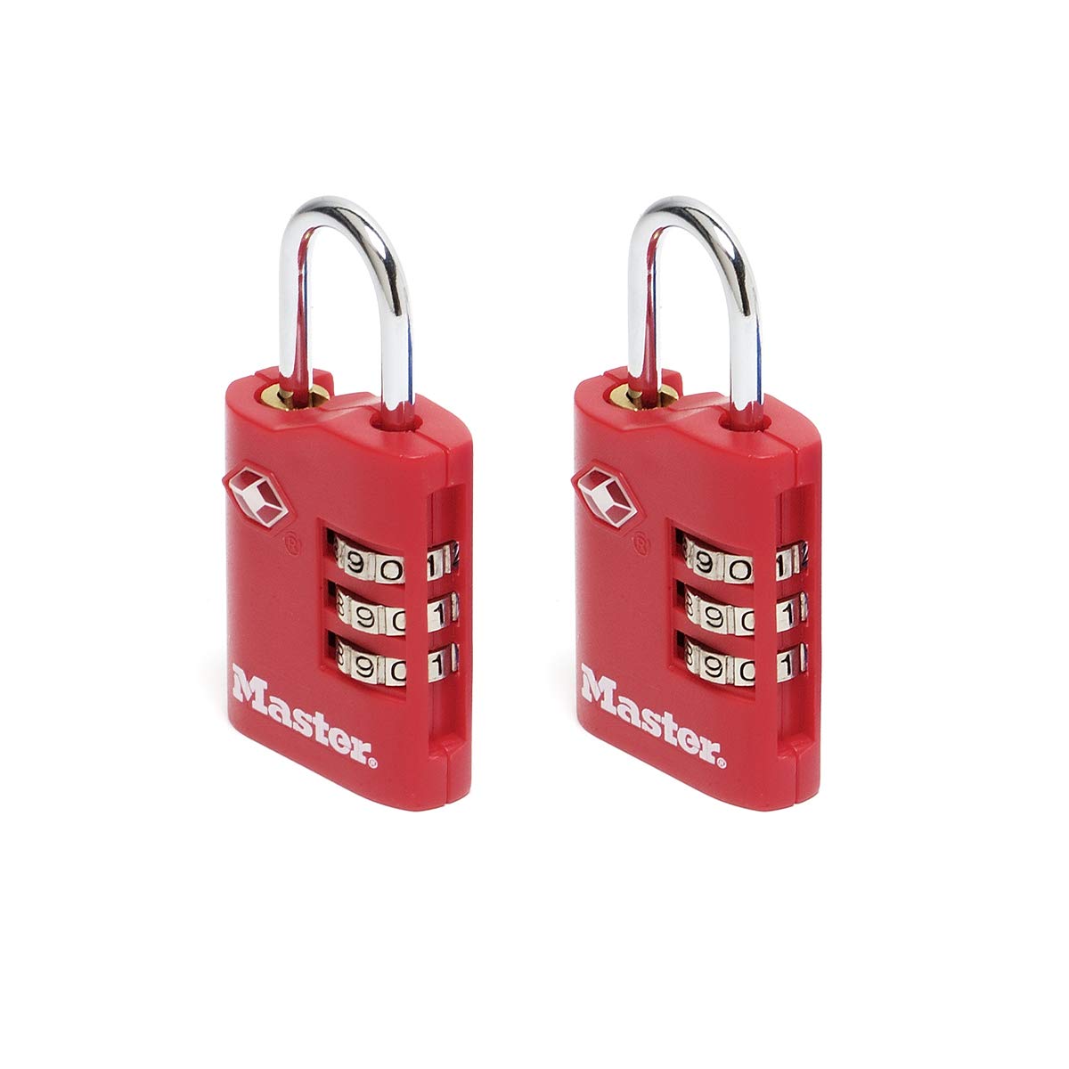 Master Lock Pack of 2 Combination Travel Padlocks TSA Certified, Red, Combination Padlock