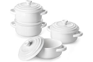 MALACASA Mini Cocotte Set - 14 OZ Small Casserole Dishes with Lids and Handles, Ceramic Mini Dutch Oven Set of 4, Small Bakin