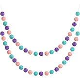 Boao 2 Pieces Wool Felt Ball Garland Colorful Pom Pom Garland Handmade 6.5 Feet Long 24 Balls Felt Banner for Wall Christmas Tree Decoration (Pink,Purple,Mint Blue)