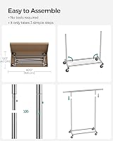 SONGMICS Heavy Duty Clothes Rail on Wheels 100 kg Extendable Rail 92-132 cm view 7