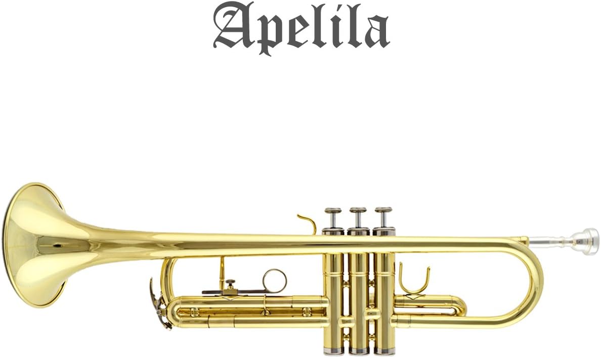 TRUMPET - Apelila Bb Key Brass Gold Lacquer with Care Case Valve+Mouthpiece+Strap+Gloves: Musical Instruments