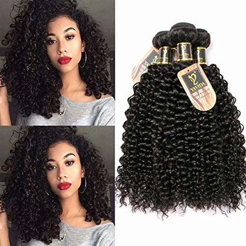 Yaweida 7a Grade Peruvian Kinky Curly Virgin Hair 3 Bundles Double Weft Unprocessed Peruvian Curly Extensions Human Hair Weave Natural Black Color Can Be Dyed(18 20 22 Inch)