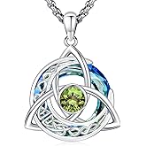 LOOVE Celtic Birthstone Necklace for Women Sterling Silver Trinity Knot Triquetra Austria Crystal Pendant Birthstone Jewelry Birthday Anniversary Irish Scottish Gifts for Her Girlfriend