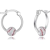 VONALA Baseball Hoop Earrings for Women 925 Sterling Silver Sports Earrings Baseball Jewelry Gifts for Sensitive Ears