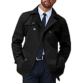 Runcati Mens Trench Coat Double Breasted Notched Lapel Jacket Casual Belted Windbreaker Overcoat