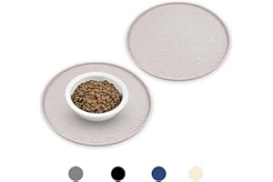 Ptlom 2 Pack Dog Food Mat Anti-Slip Bowl Mats for Food and Water, High-Lips Waterproof Pet Placemat Prevent Messy Spills, Silicone Puppy Feeding Trays for Small, Medium Large Dogs Cats, Cream