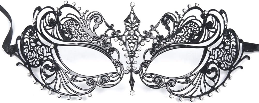 VORCOOL Masquerade Mask for Women - Black Rhinestone & Metal Crystal Mask for Ball & Party