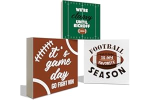 AUII JO DESIGN Farmhouse Wood Decor, Football Season Decor, Tiered Tray Decor, Rustic Football Game Day Sign, Football Season Party Decor, Football Tiered Tray Decor Items Set of 3, We're Classy Until Kickoff Sign