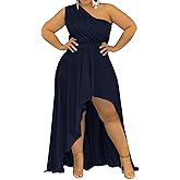 Ekaliy Women's Plus Size One Shoulder Dress Elegant High Low Irregular Hem Flowy Party Cocktail Maxi Dress