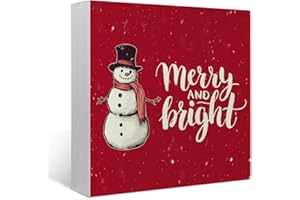 Mtrgdn Christmas Snowman Decor, Merry Christmas Decorations Indoor, Christmas Decor for Table Wood Box Sign,winter Decor for Home Table ,Red Farmhouse Winter Wooden Decorations Merry and Bright