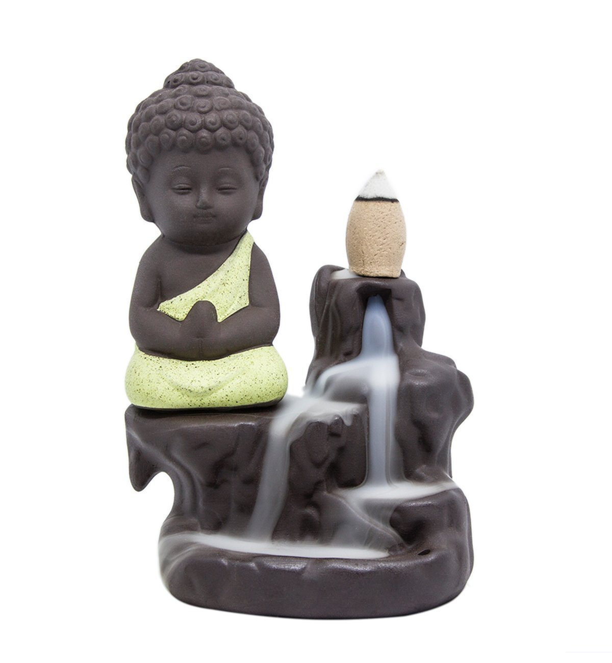 IH001-YELLOW Creative Home Decor The Little Monk Censer Backflow Incense Burner