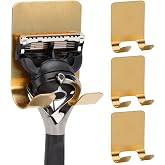 Blueden Self Adhesive Hooks Waterproof Razor Holder in Inside Shower 4 Pack, Metal Heavy Duty Utility Storage Hook.Towel. Loofah Holder for Wall.Hanger Hooks for Bathroom or Kitchen Organisation. Gold