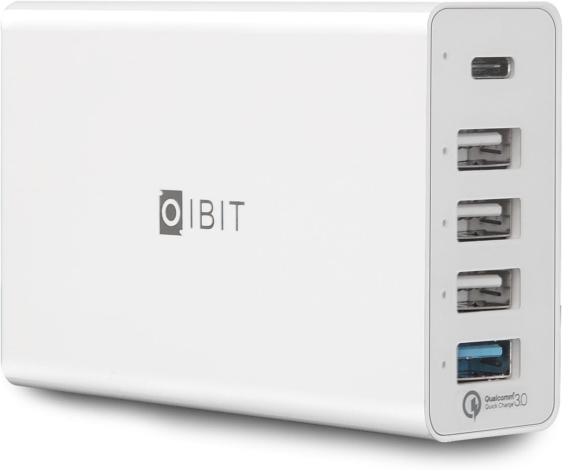 USB Quick Charger 60W 5 Ports IBIT Smart Fast Wall Charger 3.0 with Multi-USB Ports for iPhone 6s/7/8/X iPad Air/Pro Galaxy S6/S7/S8/S9 and More(White)