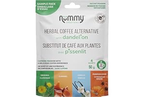 Nummy Creations Sample Pack Instant Herbal Coffee Alternative with Dandelion. Caffeine-Free, Natural, Non-GMO, Coffee Substitute, Chicory Coffee, Five Flavours. Makes 2-5 Cups Per Flavour based on 8oz cup