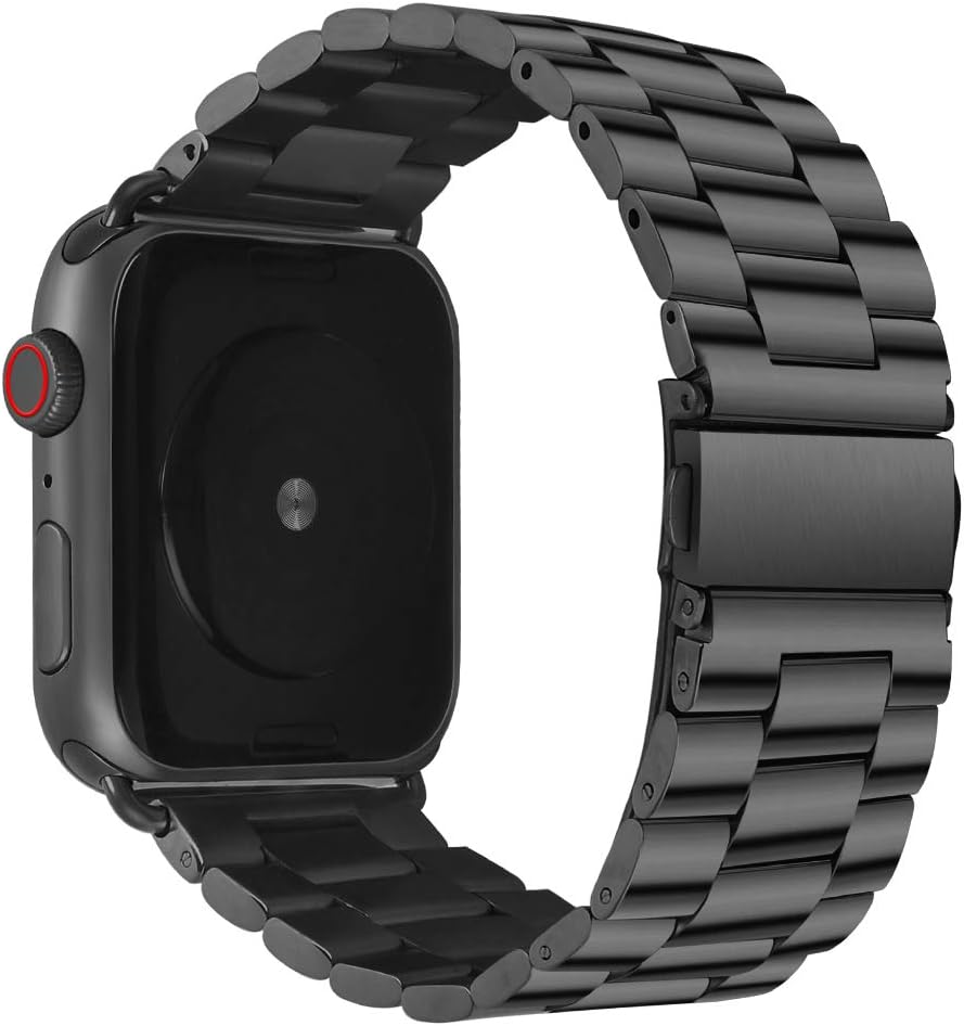 TBFUNNY Compatible with iwacth Band 38mm 40mm 42mm 44mm, Solid Stainless Steel Metal iWatch band with Durable Folding Clasp for iwatch Series 5/4/3/2/1 (Black, 38mm/40mm)