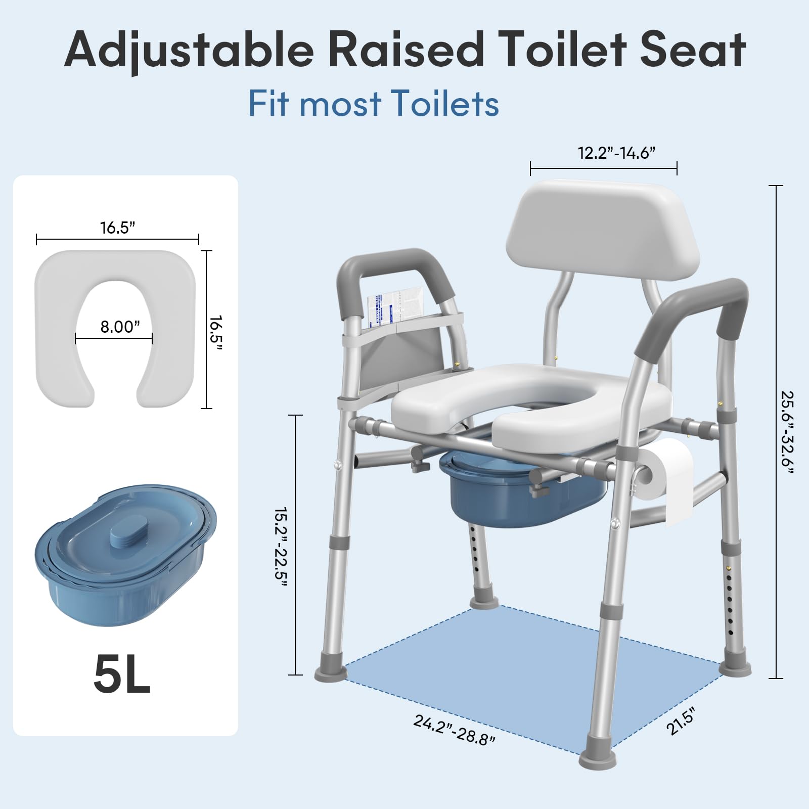 Raised Toilet Seat with Handles 400lb - Adjustable 3 in 1 Commode Chair for Toilet with Arms, Toilet Riser with Handles, Toilet Chair Over Toilet, Handicap Toilet Seat