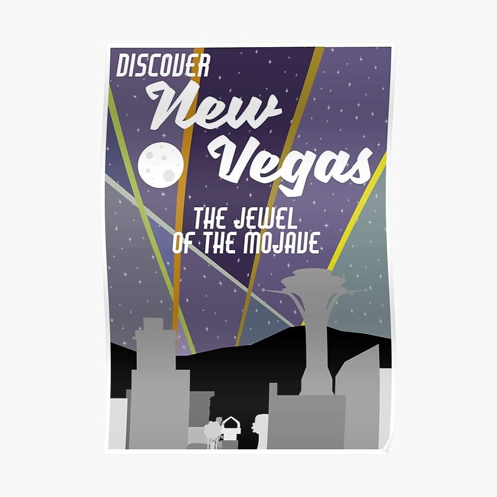Poster: Vintage New Vegas Skyline Poster (16.3 x 23.2 in) - Perfect for College Dorms, Student Rooms, and Bedrooms - Cool Popular Posters Design Gift