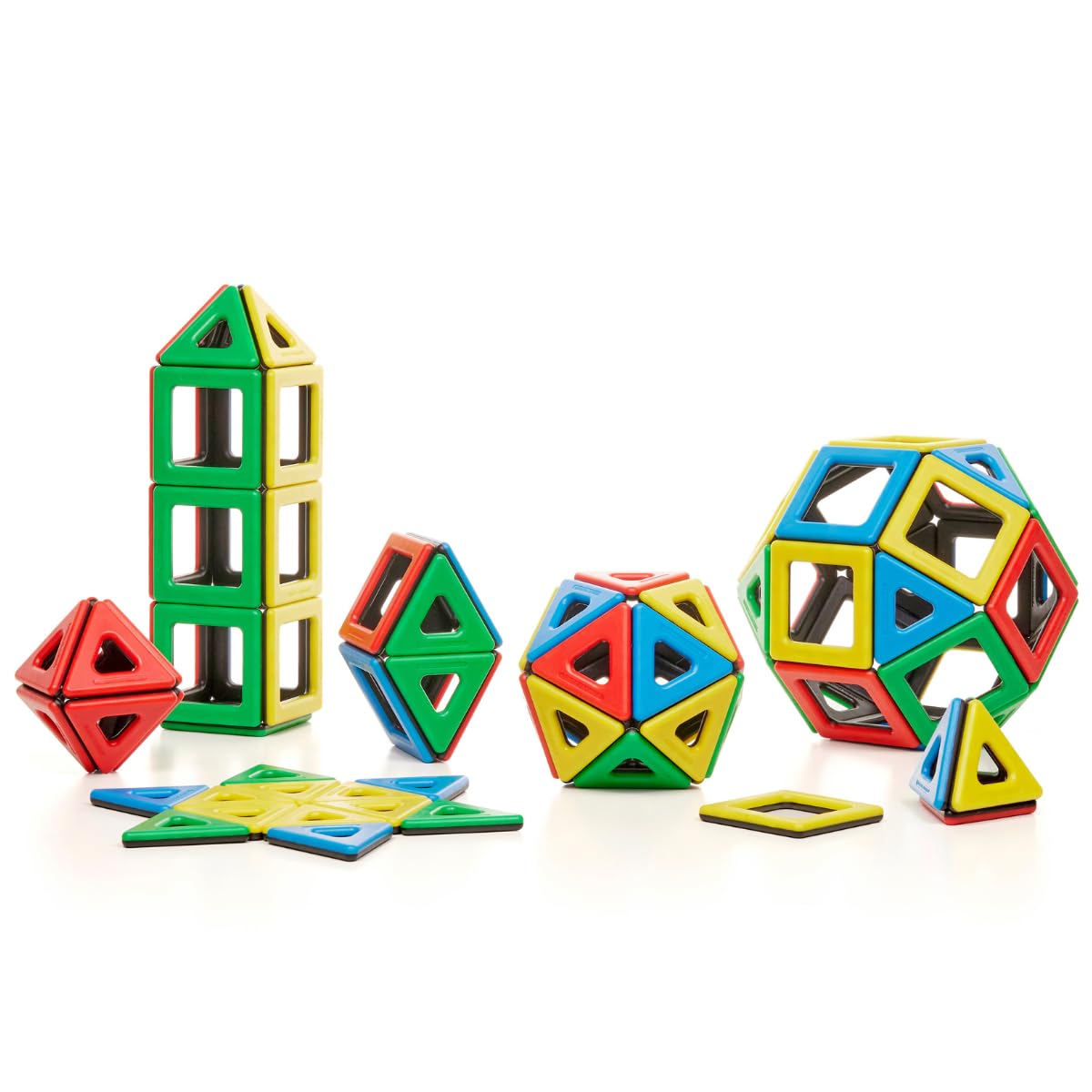 Polydron Magnetic Class Set - Bright Coloured Magnetic Building Construction Shape Education Learning Toy - Magnetic Squares and Triangles - 3 Years + - 96 Pieces