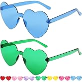 ayigu 2 Pairs Heart Sunglasses Valentines Heart Shaped Sunglasses for Women Trendy Rimless Glasses Colorful Rave Party Favors