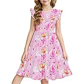 LQSZ Girls Summer Dresses with Ruffle Short Sleeve Midi Casual A-Line Twirly School Sundress Size 3-12 Years