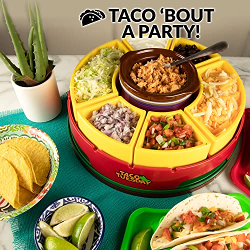 Taco Tuesday Heated Lazy Susan Taco Bar Serving Set for a Party with 4