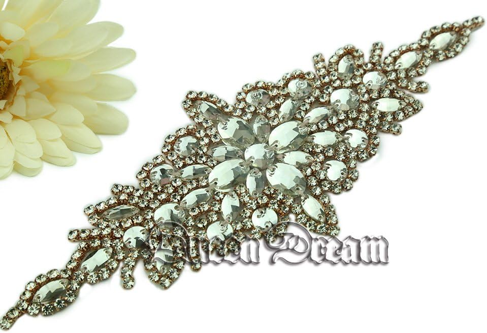 QueenDream Rose Gold rhinestone applique for wedding dress