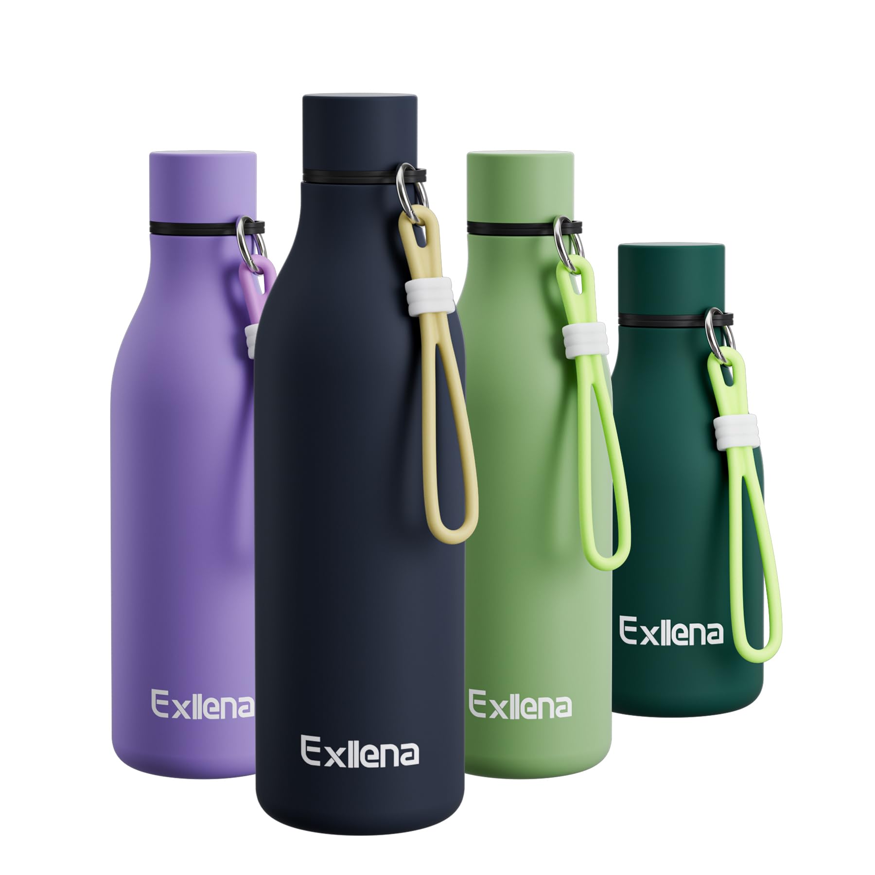 Exllena Metal Water Bottle 750ml with Silicone Strap, Double Wall Vacuum Insulated Water Bottles Keeps Drinks Cold 24 Hrs/Hot 12 Hrs, Stainless Steel Water Bottle BPA Free(Navy Blue)
