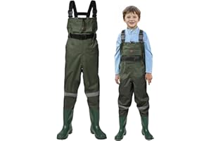 HISEA Kids Chest Waders with Boots, Youth Waterproof Fishing Wader, PVC Waders for Toddler Children with Reflect Safety Band