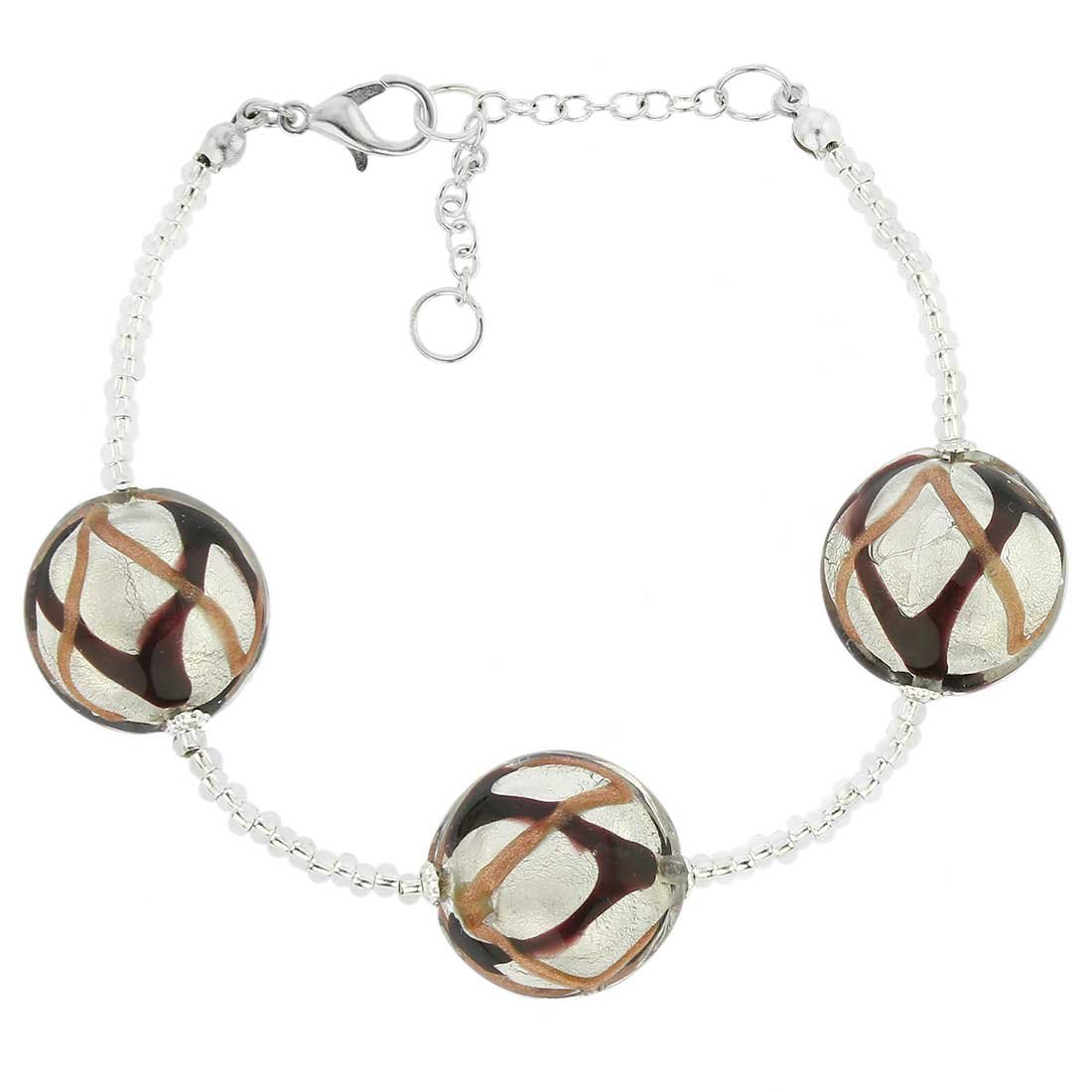Glass Of Venice Murano Glass Royal Bracelet - Black Waves Silver