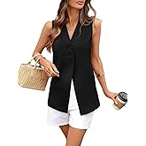 vinglam Women's Linen Cotton Vest Long V Neck Button Down Casual Suit Vest