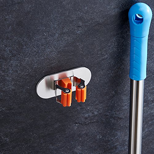 image for LuckIn Mop Broom Holder Rack Stainless Steel Broom Hanger Gripper Adhe