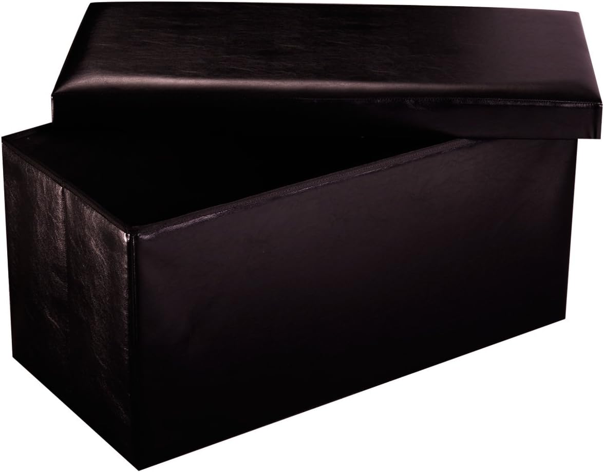 Folding Cuboid Faux Leather Ottoman Pouffe Storage Box Lounge Seat Footstools Brown US Ship