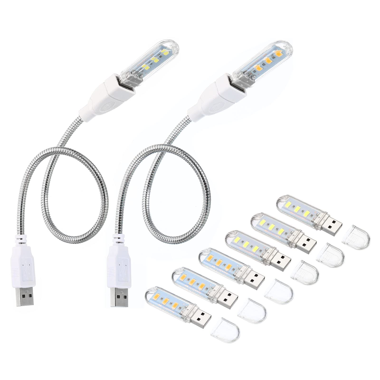 PATIKIL USB Night Lights, 6Pcs 1W 3 Lamp Beads LED Light Stick with 35cm Male to Female Flexible Gooseneck Cables for Indoor Outdoor, White & Warm