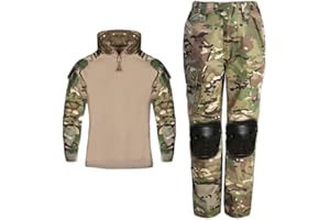 KUFORES Kid's Tactical Military Suits Long Sleeve Amry Uniforms Combat Shirt and Pants with Knee Pads