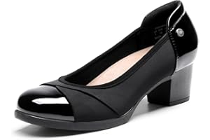 DREAM PAIRS Women's Pumps Low Chunky Block Closed Toe Shoes Work Comfortable Heels Round Toe Dress