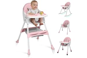 Ktaxon Baby High Chair, 6-in-1 Portable Feeding Rocking Seat with Adjustable Backrest, Removable Tray and 5-Point Safety Harness, Travel Folding Highchair for Toddlers & Babies, Pink