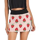 JHKKU Women's Tennis Skirt Inner Shorts Strawberry Print Lightweight Golf Casual Sports Skirt with Pockets