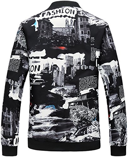 Men's Casual Zipper Front Floral Print Lightweight Bomber Jacket, JK805 Black, M/38 = Tag XL