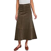 Kedera Women's Corduroy Midi Skirts High Waist A-Line Midi Length Skirt Long Winter Skirts Casual Button Front Skirts