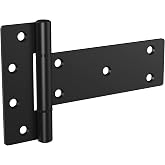 National Hardware Industrial Gate T-Hinges, 6 in, Steel, 2-Pack, Black | 48 lb Capacity Per Hinge with WeatherGuard Finish for Wood and Metal Fence Gates; Mounting Hardware Included