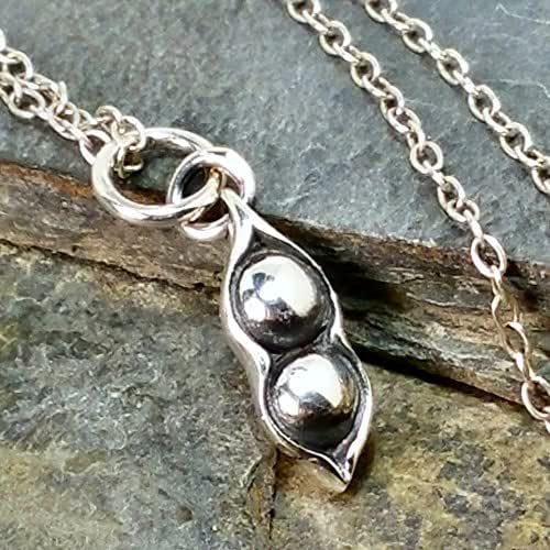 Two Peas in a Pod Charm Necklace 925 Sterling Silver, 18