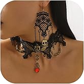 Aonklot Gothic Necklace Earrings Set Black Choker Bloody Drop Necklace Vintage Goth Jewelry Vampire Costume Accessories for Women