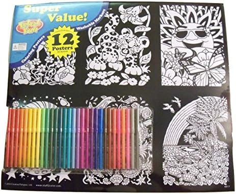 Velvet Fun Coloring Art 12 Pack with Markers ~ Animal Adventures (Unicorn &amp; Rainbow, Leopard Cub, Sunshine &amp; Butterflies, Moon Nightcap, Ocean Play, Turtle Beach, Elephant Friends, Lizard &amp; Bugs, etc)