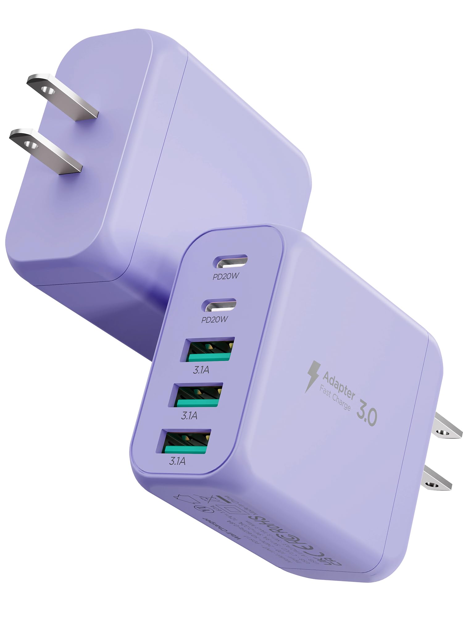 USB C Charger Block,EIZLXQ [2-Pack] Type C Charger Fast Charging,50W 5-Port USB Wall Chargers Multiport Type C Charging Block Cube for iPhone 17 16 15 14 13 12 11 Pro Max XS,iPad,Samsung&More-Purple