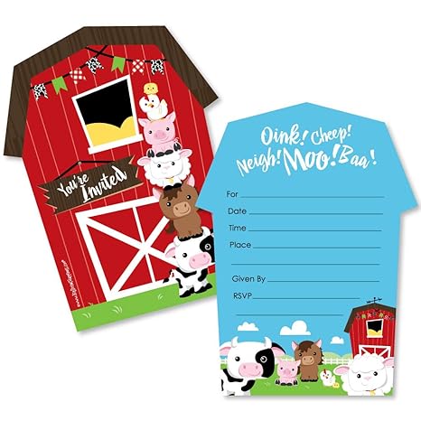 Farm Animals Shaped Fill In Invitations Baby Shower Or Birthday Party Invitation Cards With Envelopes Set Of 12